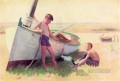 ケープ・メイ近くのボートに乗る二人の少年 自然主義者のトーマス・ポロック・アンシュッツ